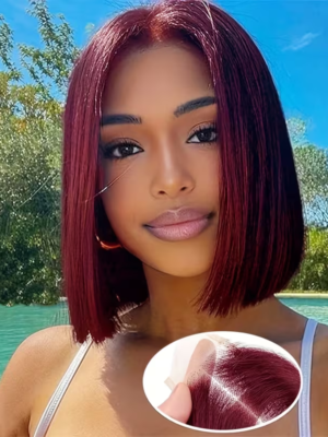 Burgundy Color 13x4 Lace Frontal Wig Short Bob Human Hair