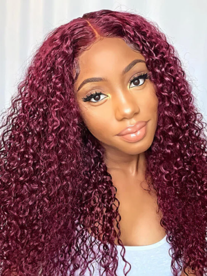 99J Burgundy Water Wave 13x4 Frontal Human Hair Wig with Pre Plucked Hairline