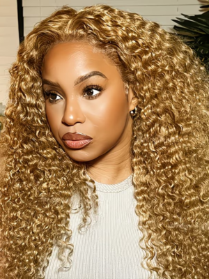 Water Wave 13X4  Honey Blonde HD Transparent Lace Frontal Wigs